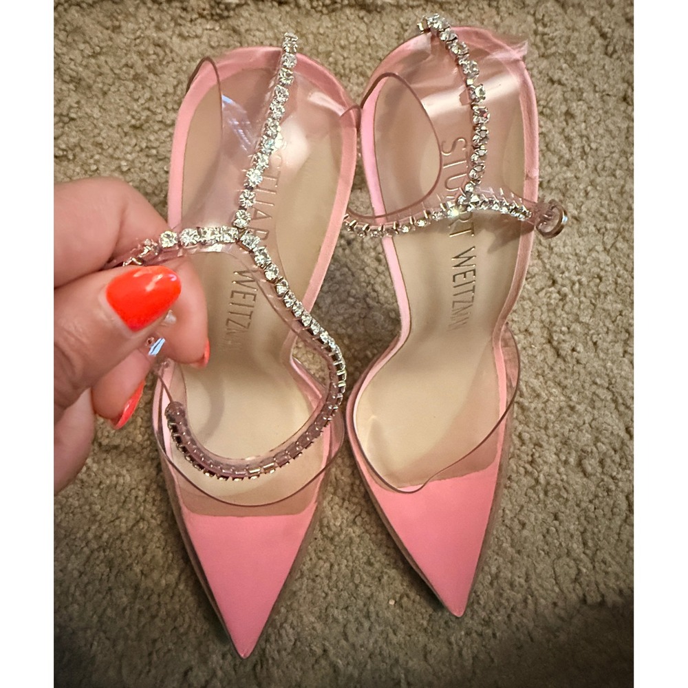 Almost New STUART WEITZMAN Pink Glam 100 Crystal Strap Pump/Heels Sz 9